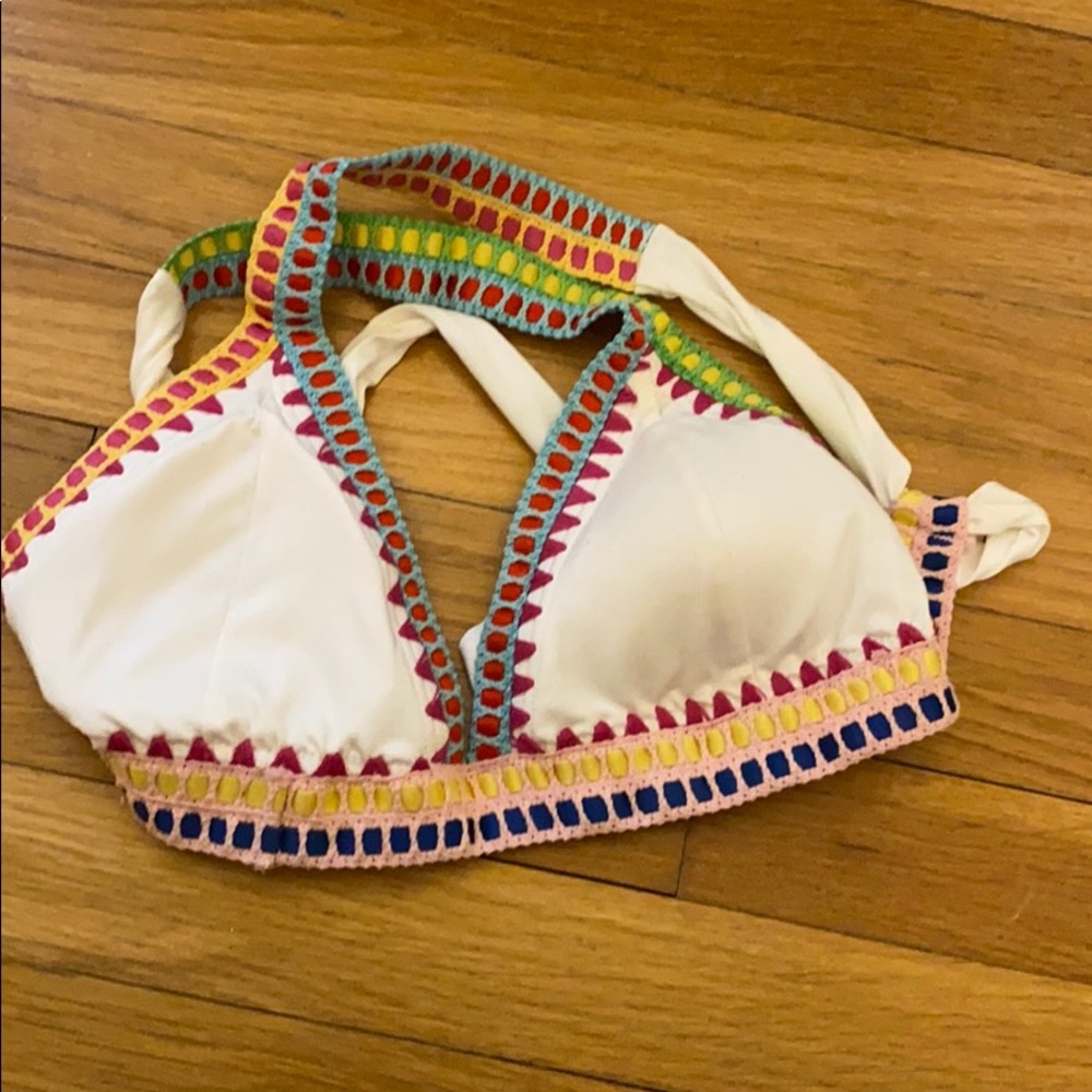 white colorful crochet bikini top